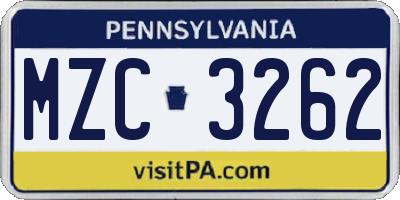 PA license plate MZC3262