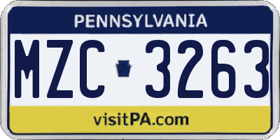 PA license plate MZC3263