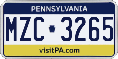PA license plate MZC3265