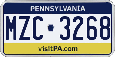 PA license plate MZC3268