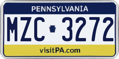 PA license plate MZC3272
