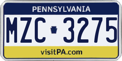 PA license plate MZC3275