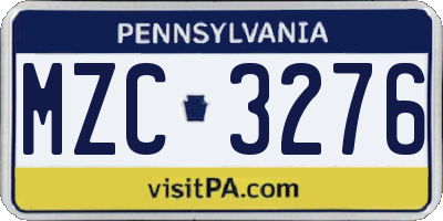 PA license plate MZC3276