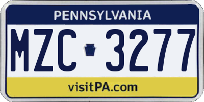 PA license plate MZC3277