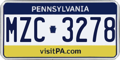 PA license plate MZC3278