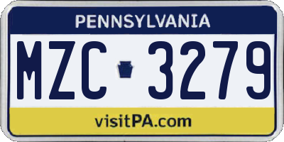 PA license plate MZC3279