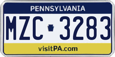 PA license plate MZC3283