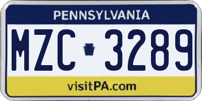 PA license plate MZC3289