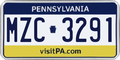 PA license plate MZC3291