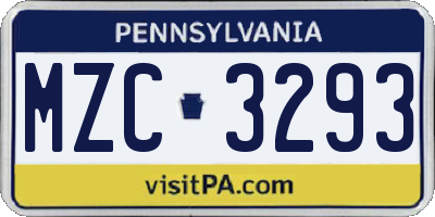 PA license plate MZC3293