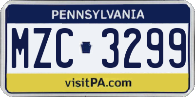 PA license plate MZC3299