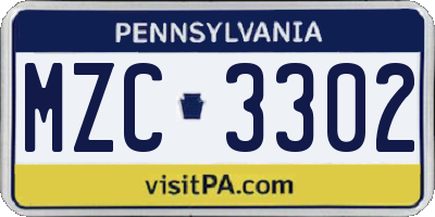PA license plate MZC3302