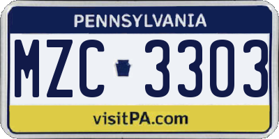 PA license plate MZC3303