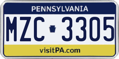 PA license plate MZC3305