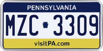 PA license plate MZC3309