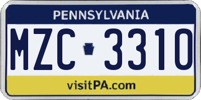 PA license plate MZC3310