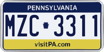 PA license plate MZC3311