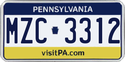 PA license plate MZC3312