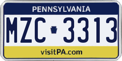 PA license plate MZC3313