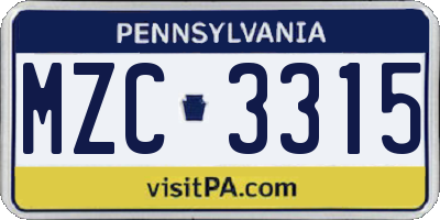 PA license plate MZC3315