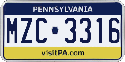 PA license plate MZC3316