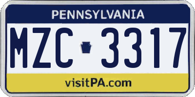 PA license plate MZC3317