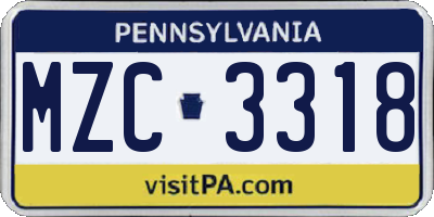 PA license plate MZC3318