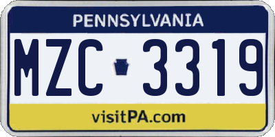 PA license plate MZC3319