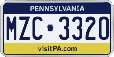 PA license plate MZC3320