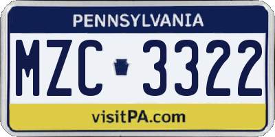 PA license plate MZC3322