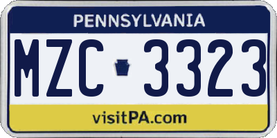 PA license plate MZC3323