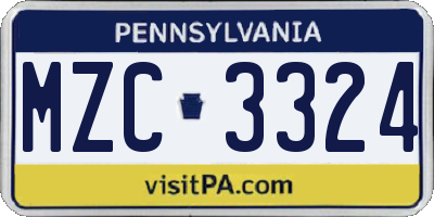 PA license plate MZC3324