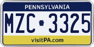 PA license plate MZC3325
