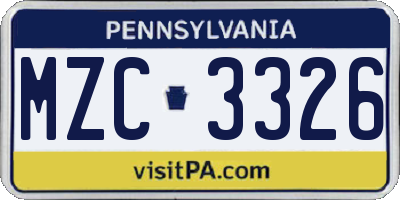 PA license plate MZC3326