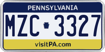 PA license plate MZC3327