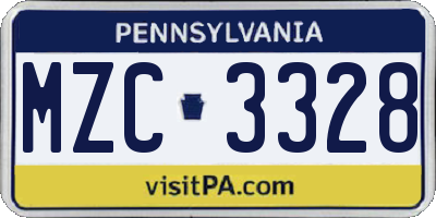 PA license plate MZC3328