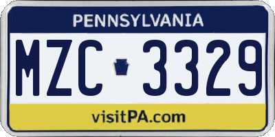 PA license plate MZC3329