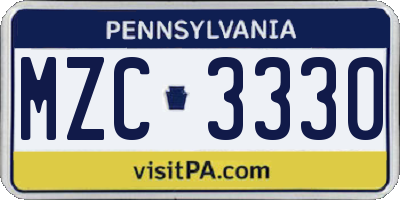PA license plate MZC3330