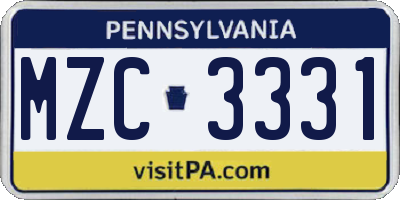 PA license plate MZC3331