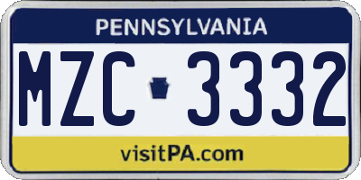 PA license plate MZC3332
