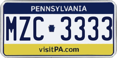 PA license plate MZC3333