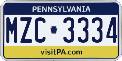 PA license plate MZC3334