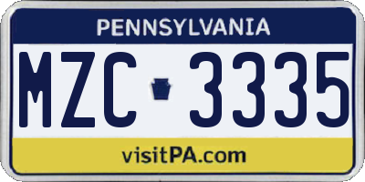 PA license plate MZC3335