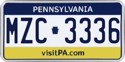 PA license plate MZC3336