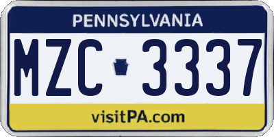 PA license plate MZC3337