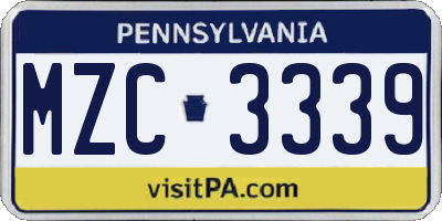 PA license plate MZC3339