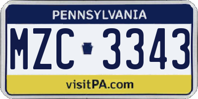 PA license plate MZC3343