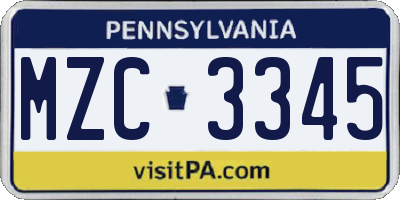 PA license plate MZC3345