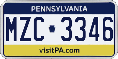 PA license plate MZC3346