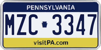 PA license plate MZC3347